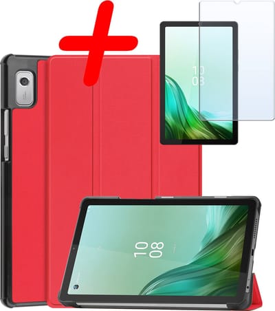 Hoesje Geschikt voor Lenovo Tab M9 - Met Screenprotector - Trifold Bookcase - Hard Cover - Hardcover Book Case - Tablet Hoes - Rood