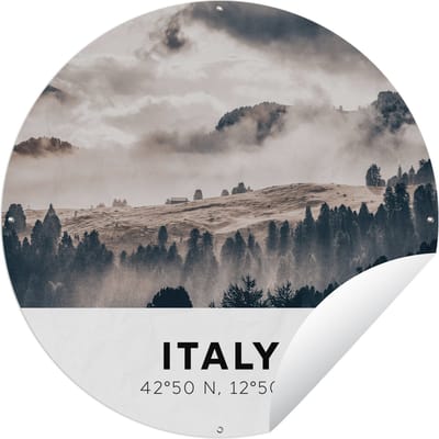 Tuincirkel Italië - Mist - Landschap - 60x60 cm - Ronde Tuinposter - Buiten