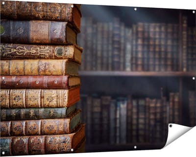 Gards Tuinposter Oude Historische Boeken - Retro - 150x100 cm - Tuindoek - Tuindecoratie - Wanddecoratie buiten - Tuinschilderij