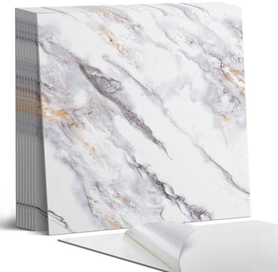 Coloray Plaktegels - Elegant marmerpatroon Portugese Tegels - 30 cm x 30 cm - Wit Plaktegels - 9 stuks - Vierkant PVC Tegels - Plaktegels Keuken - Zelfklevende Vloertegels - Vinyl Tegels - Zelfklevende Tegels