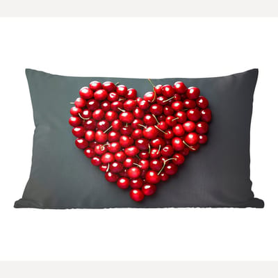 Sierkussens - Kussentjes Woonkamer - 60x40 cm - Kersen - Hart - Rood - Zwart