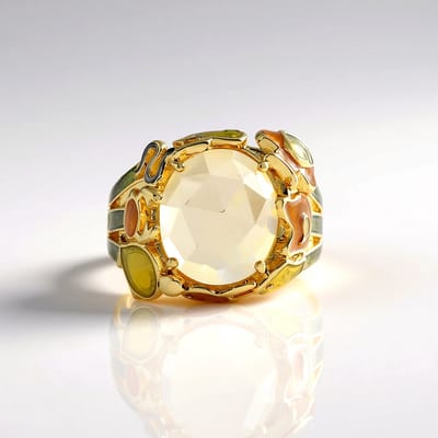 Cavill - Zilveren Verguld Ring - 6,75 Karaat Ovale Braziliaanse Citrien - Roosgeslepen Edelsteen - Elegante Damesring in 925 Sterling Zilver