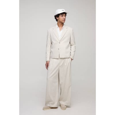 Recht gesneden visgraat blazer met elastische zoom pak | Light Grey | Size Large