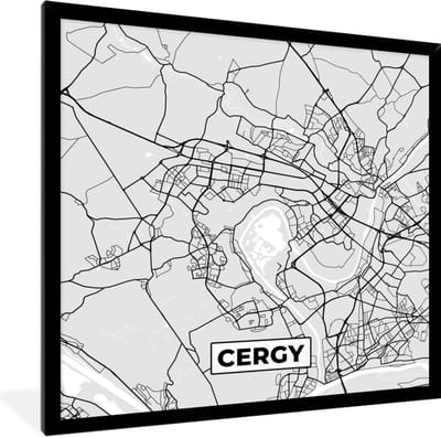 Fotolijst incl. Poster - Plattegrond - Kaart - Stadskaart - Frankrijk - Cergy - 40x40 cm - Posterlijst