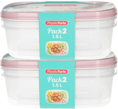 Plasticforte Vershoudbakjes - 4x stuks - 1.5 liter - herbruikbaar - transparant/roze - kunststof - magnetron - vriezer