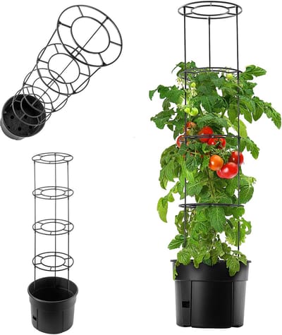 KADAX Tomatenpot met klimhulp, tomatenkweekker, plantenbak van kunststof met rankrooster, pot voor tomatenplanten, plantenkweektoren, steunpot voor klimplanten (diameter 40 cm, antraciet)