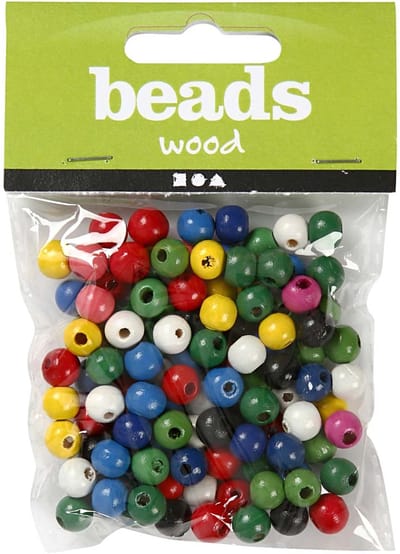 Houten kralen, d 8 mm, gatgrootte 2 mm, ca. 80 stuk, diverse kleuren, 15 gr
