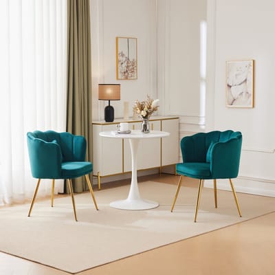 MODENUIT Eetkamerstoel - Set Van 2 Met Bloemblaadjes Rugleuning En Kussen - Voor Woonkamer En Slaapkamer - Fluweel Groen