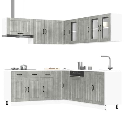 vidaXL - 11-delige - Keukenkastenset - Lucca - bewerkt - hout - betongrijs