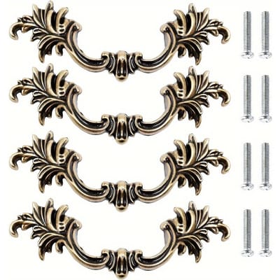 4 stuks Franse ladegrepen antiek brons, 3,78-inch gatcentra, bloemenkastdeurknoppen voor kasten, kasten, dressoirs (Dubbel gat met schroeven) 4pcs