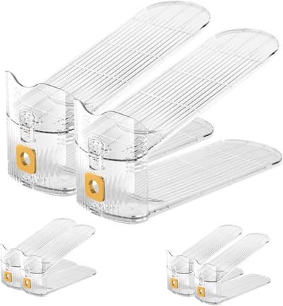 Famanu - Space Saver Schoen Stacker 6Pack Clear Schoen Slots Organisatoren Verstelbare Schoen Houder Stand Schoenenrek Opslag Organisatoren Voor Kast