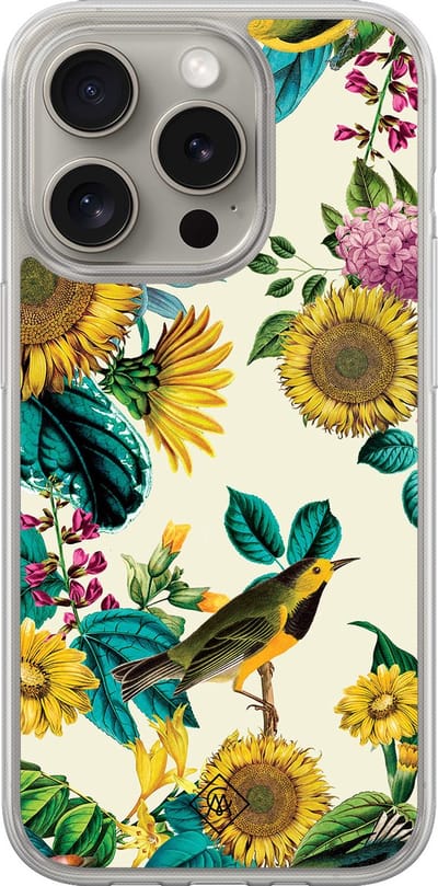 Casimoda® hoesje - Geschikt voor iPhone 15 Pro Max - Zonnebloemen / Bloemen - 2-in-1 case - Schokbestendig - Bloemen - Verhoogde randen - Multi, Transparant