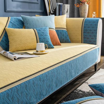 Patchwork Luxe Bankhoezen Voor Woonkamer 3-Zits Chenille Getextureerde Bankhoes Antislip Armleuning Loveseat Hoes L-Vorm Cushion cover30x50cm geel