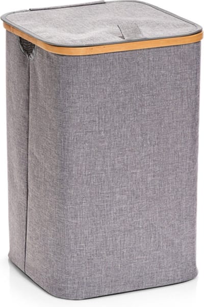 Zeller Wasmand - stof /bamboe- vierkant - grijs - 33 x 33 x 50 cm - Was sorteren/verzamen - Wasgoedmanden/wasmanden