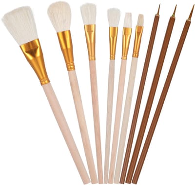 Dailygoods- Beglazing Borstels Set - 9 Stuks Geitenhaar - Professionele Kunstenaars Gereedschap - Aardewerk/Keramiek - Ergonomisch Ontwerp - Flexibiliteit en Controle - Keramiekborstels