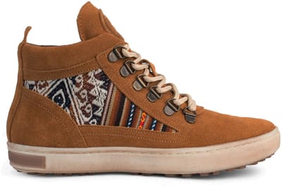 Inkkas Tan Suede Camping Boot dames wandel sneaker – leren hiking boot van tan suède met Peruaanse print – waterafstotend – gevoerde binnenvoering & uitneembare inlegzool, maat 37