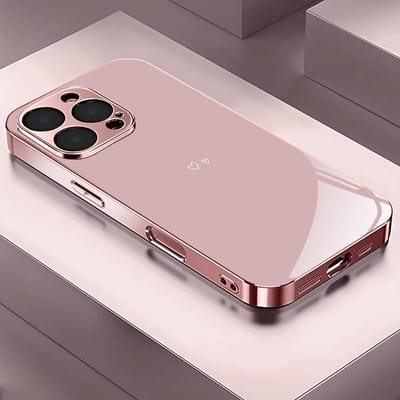 Liefde Hart Patroon Roze Metaal Gehard Glas Telefoonhoesje Voor iPhone 11 12 13 14 15 16 17 Pro Max 15 Plus 17 Air 16E Cover iPhone 16 Plus