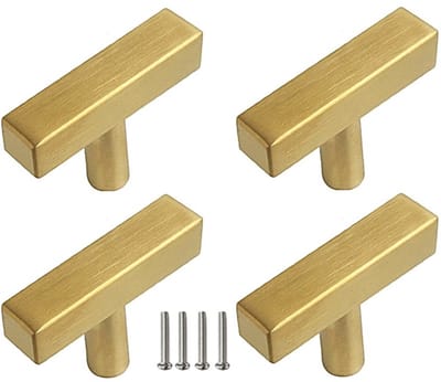 4 X MSQDESIGN - Kastknop RVS Goud T - Kastknoppen Goud - Deurknopjes Goud voor kast - T - Deurknop Goud - Deurknopjes Goud - Handgreep Goud - Meubelknop Goud - Meubelknoppen Goud - Deurknoppen Goud - Ladeknoppen voor deurtjes