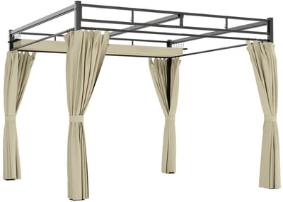 ITRONIQ Pergola 3x3 Meter Met Uitschuifbaar Dak en Gordijnen - Vrijstaande Terrasoverkapping Voor Tuin en Terras - Beige