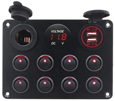 Schakelpaneel met 8 Versnellingen en Dubbele USB Oplader voor Boot, Camper en Caravan - Waterdicht en Efficiënt