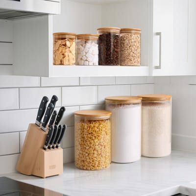Set van 2 Luchtdichte Glazen Opbergpotten met Deksel, 3800ml, Inclusief Lepels en Labels voor Keukenorganisatie, Perfect voor Granen, Suiker en Noten