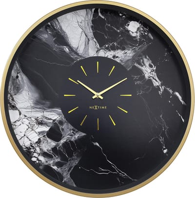 NeXtime Marble Duo – Grote Wandklok – 48 cm – Aluminium – Goud/Zwart – Stil