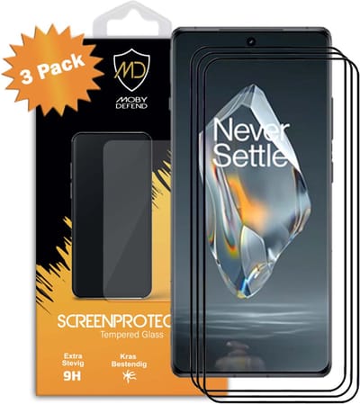 3-Pack MobyDefend Screenprotectors - Geschikt voor OnePlus 12R - Screensaver Met Zwarte Randen - Gehard Glas