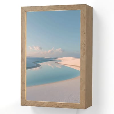 Wandlamp 20x30 cm - Oplaadbaar - Duinen - Waterplas - Oneindige rust - Wandlampen binnen woonkamer - Slaapkamer lamp met kabel - Decoratieve nachtlamp - Vloerlamp snoer