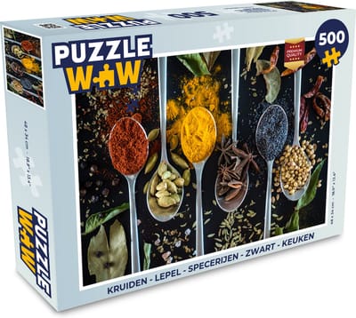 Puzzel Kruiden - Lepel - Specerijen - Zwart - Keuken - Legpuzzel - Puzzel 500 stukjes
