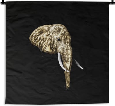 Wandkleed - Wanddoek - Olifant - Goud - Tanden - 180x180 cm - Wandtapijt