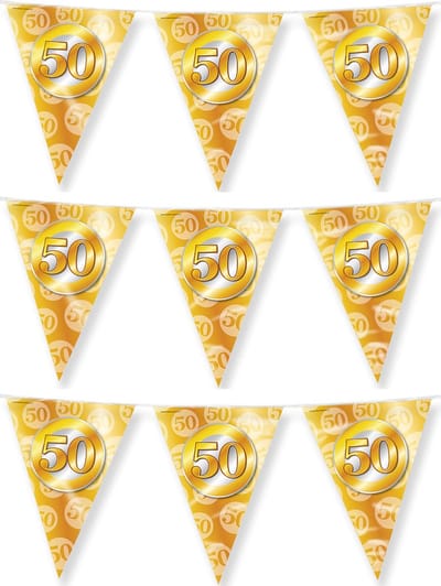 Paperdream Jubileum vlaggetjes - 3x - 50 jaar getrouwd - feestversiering - 10 mtr - folie - dubbelzijdig