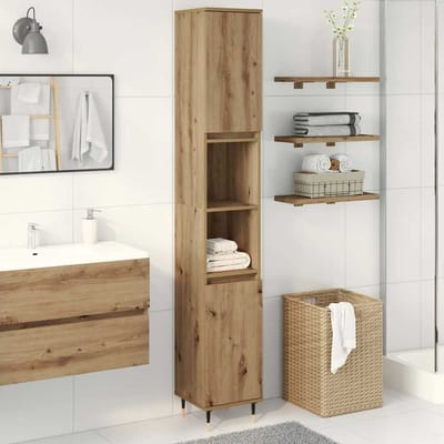 vidaXL - Badkamerkast - 30x30x190 - cm - bewerkt - hout - artisanaal - eikenkleurig