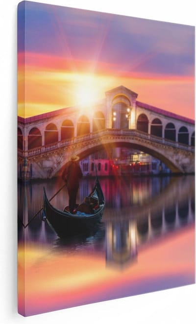 Artaza Canvas Schilderij Rialtobrug - 30x40 cm - Klein - Wanddecoratie Venetië - Muurdecoratie Zonsondergang - Kamer Accessoires Italië