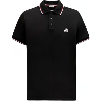 Moncler SS24 Slim Fit Driekleurige Gebreide Kraag Korte Mouw Poloshirt Heren Poloshirts Zwart J10918A7030084556999 XS black