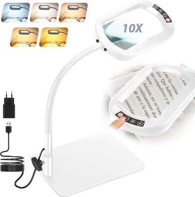 Vergrootglas met Licht en Standaard 10X Vergroting, Handsfree Looplamp met Dimbaar LED