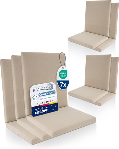 Beautissu QD-NL – Set van 7 Premium Tuinstoelkussens Lage Rug 105x48 cm – 100% Waterdicht – Weerbestendig – Sneldrogend – UV-bestendig – Natuur