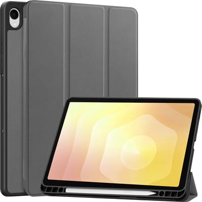 Hoes - Geschikt voor Samsung Galaxy Tab S11 - Dun & Stevig - Trifold Bookcase - Hard Cover Case - Met Uitsparing Geschikt voor S Pen - Hardcover Book - Tablet Hoesje - Grijs