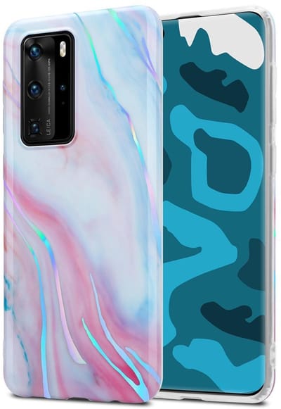 Cadorabo Hoesje geschikt voor Huawei P40 PRO / P40 PRO+ in Wit Roze Marmer No. 15 - Beschermhoes gemaakt van TPU siliconen Case Cover met mozaïek motief