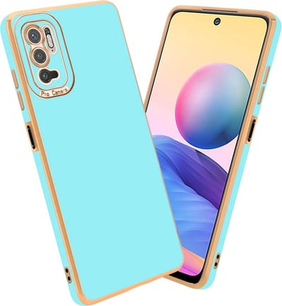 Cadorabo Hoesje geschikt voor Xiaomi RedMi NOTE 10 5G / POCO M3 PRO 5G in Glossy Turqouise - Rose Goud - Beschermhoes van flexibel TPU-silicone Case Cover en met camerabescherming