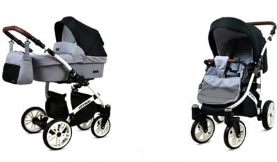 BabyLux® Kinderwagen 2in1 – OPTIMAL - SILVER BLACK WHITE FRAME - Opklapbare Wandelwagen incl. Reiswieg, Multifunctionele Buggy Sportstoel - Combi-kinderwagen met Luiertas, Regenhoes, Klamboe, Bekerhouder, etc.