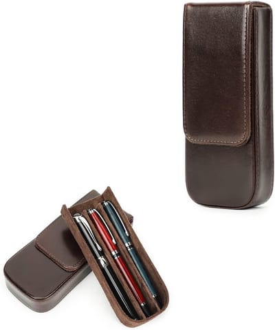 Elegante Leren Pennenhouder voor 3 Pennen met Verborgen Magnetische Sluiting en Pennenbak - Perfect voor Desk en Cadeaus