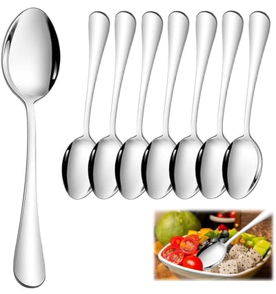 Dailygoods- Dinerlepel Set van 8 - Roestvrij Staal - 19cm Grote Lepel - Soeplepel - Vaatwasser Veilig - Lichtgewicht en Ergonomisch - Tafellepel