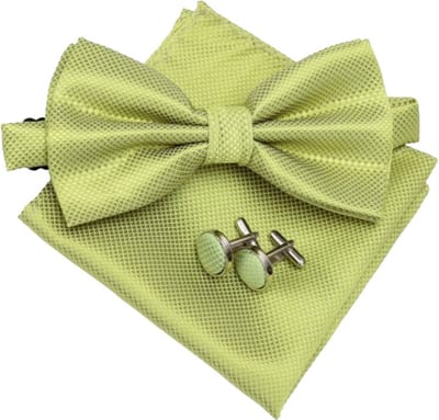 Fako Fashion - Vlinderstrik, Pochette & Manchetknopen - Kleine Ruit - Vlinderdas - Strikje - Pochet - Olijfgroen