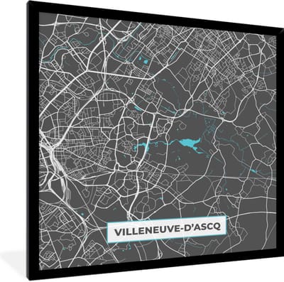 Fotolijst incl. Poster - Villeneuve-d'Ascq - Plattegrond - Kaart - Stadskaart - Frankrijk - 40x40 cm - Posterlijst