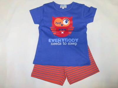 Wiplala - Jen & James - Zomer pyjama - Meisjes - Blauw - Orange met  uil -  3 jaar