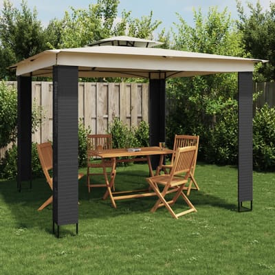 vidaXL - Prieel - met - dubbel - dak - 2,94x2,94 - m - staal - crèmekleurig