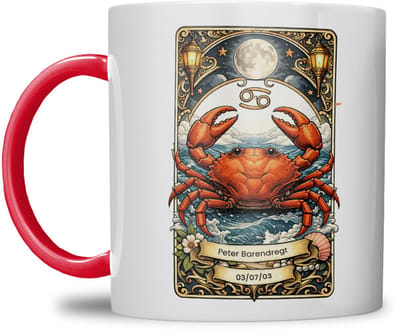 Sterrenbeeld mok - Kreeft - Rood - Tarot mok - Gepersonaliseerd met naam en datum