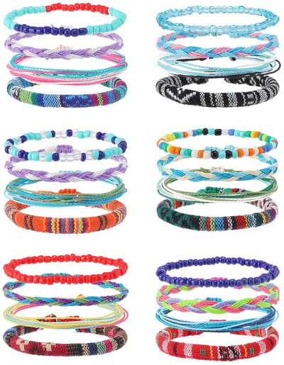 Dailygoods- Strandarmbanden 24 stuks - Boho/Wikkelarmbanden - Geweven/Gevlochten - Verstelbaar - Katoen/Kunststof - Lengte 17-30 cm - Boho Armbanden