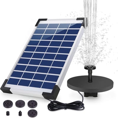 Fontein op Zonne-energie met Accu 5,5 W - Drijvende Solar Fonteinpomp met 1500 mAh Batterij - Waterpomp met 6 Sproeiers voor Vogelbad, Kleine Vijver en Tuin