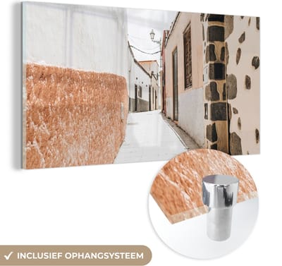 MuchoWow® Glasschilderij 120x60 cm - Schilderij acrylglas - Straat - Zomer - Zon - Foto op glas - Schilderijen